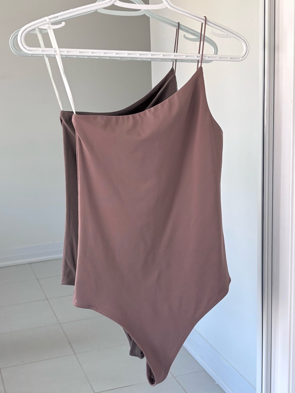 Babaton One-Shoulder Countour Bodysuit in Taupe